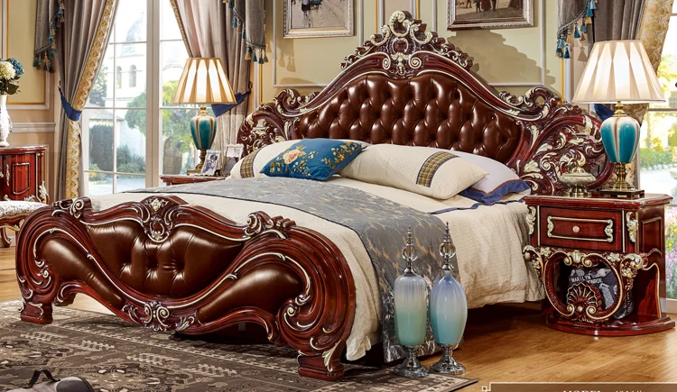 elegant solid wooden carved bed designs furniture king size wood bed design - 6016