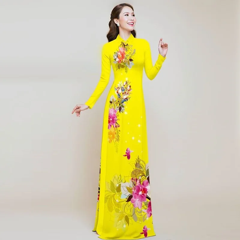 Aodai вьетнамская одежда cheongsam aodai вьетнамское платье вьетнамское традиционное платье с длинными рукавами cheongsam современного размера плюс