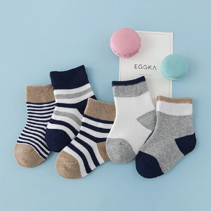 

5 Pairs 0-6 Years Baby Socks Newborn Strip Anti Slip Sock Kids Full Cotton Blue Black Pink Yellow Sock No Bone Socking for Boys