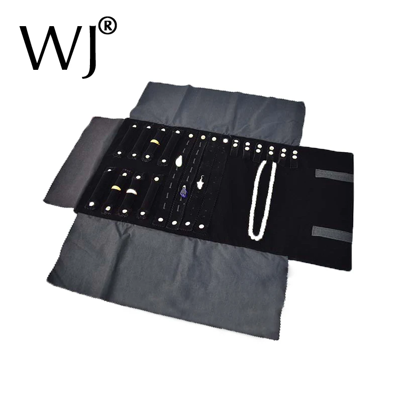 Portable Black Velvet Jewelry Set Storage Roll Bag Necklace Pendant