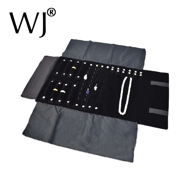 Portable Black Velvet Jewelry Set Storage Roll Bag Necklace Pendant Portable Black Velvet Jewelry Set Storage Roll Bag Necklace Pendant Rings Earrings Display Holder Travel Roller