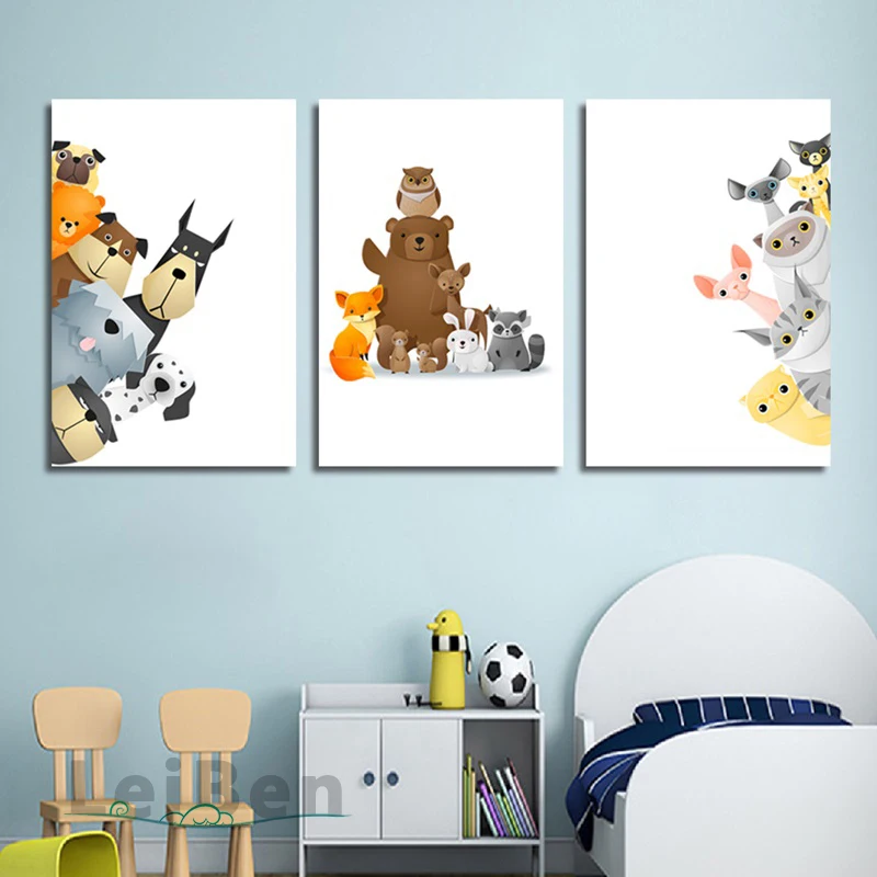 

Cartoon Animals Look At You Poster Children's Room Decoration Print Canvas Painting Picture Home Wall Art Decoration Custom