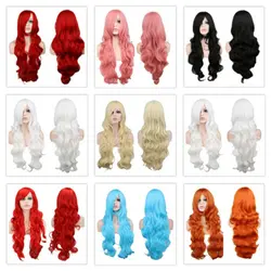 Длинные волны красочные парики аниме Косплэй для красивой девушки Детский костюм для Для женщин Мода Карнавал, Хэллоуин Вечерние