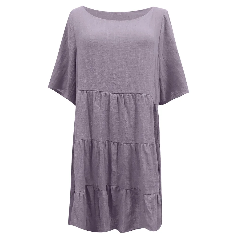 Feitong Vestidos Женские однотонные платья с круглым вырезом и коротким рукавом мини-платье для вечеринки летние платья и сарафаны