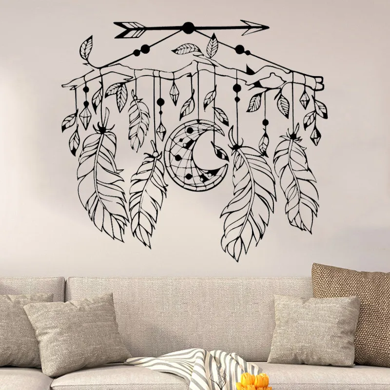 

Hot Bells Feather Dream Catcher Wall Sticker Vinyl Art Removable Poster Mural Beauty Modern Home Decoration Bedroom Decor LY1358