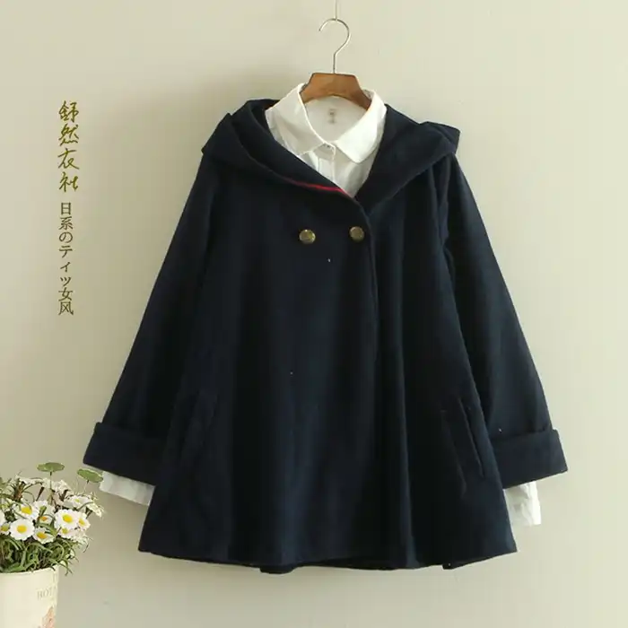18 新秋冬女性コートルースウールコート学生マントフード付きコート赤 Kahaki 高品質レディース冬服 Wool Blends Aliexpress
