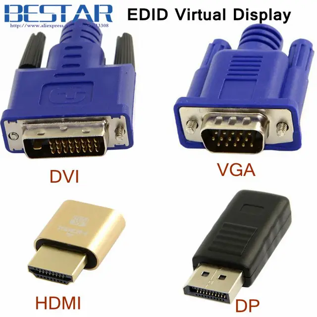 EDID Connector VGA DVI HDMI Mini DP Displayport Virtual Display Dummy