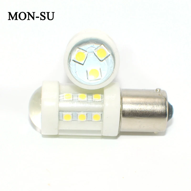 

MON-SU 2pcs Turn Signal Light S25 1156 1157 Ba15s Ba15d LED Bulb White Ceramic Shell 3030 18smd Car Reverse Tail Brake Light