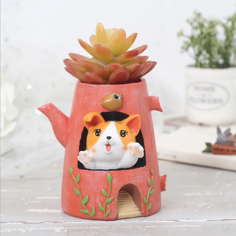 

Creative Resin Fleshy Flower Pot Crafts Desktop Decorations Corgi Dog Potted Ornaments New