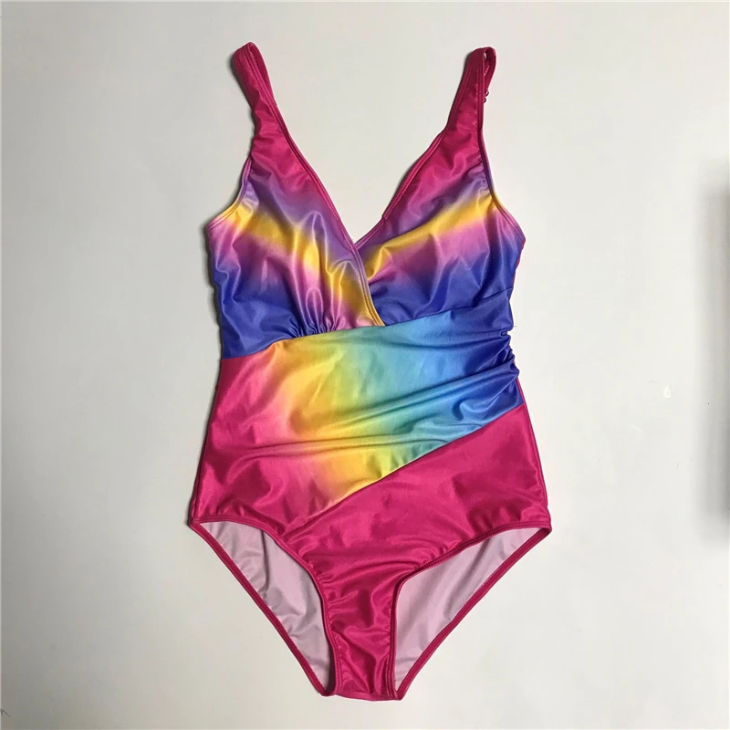 Sexy Rainbow Print One Piece Swimsuit Swimming Suit for Women Beach Wear Bathing Swimwear Bikini Woman Clothes Plus Size XXXXL