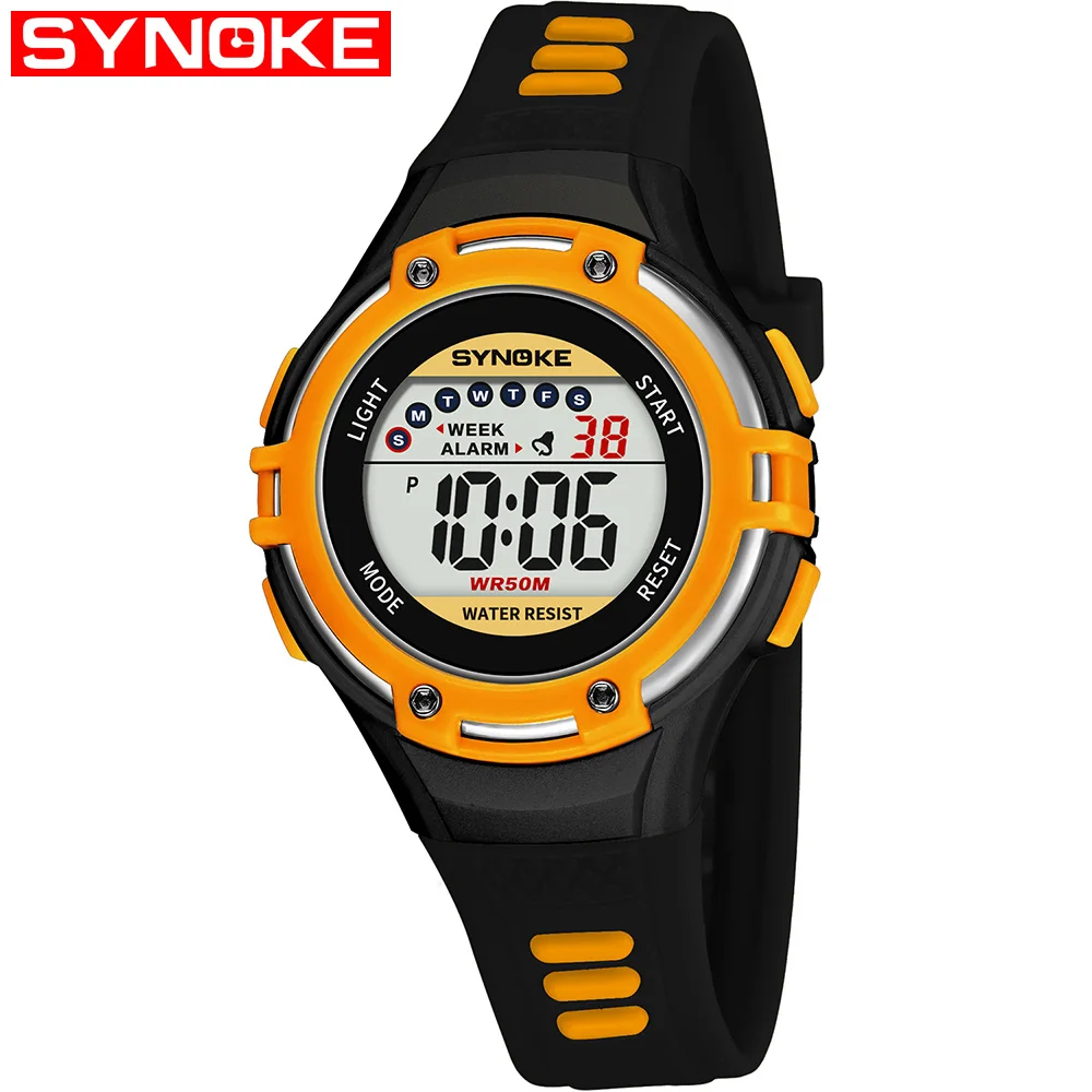 SYNOKE 9728 детские цифровые часы спортивные водостойкий будильник 12/24 час секундомер