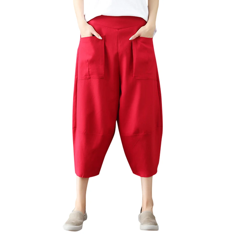 Wide Baggy Legs Pants for Women Solild Color Harem Pants Lady Elastic