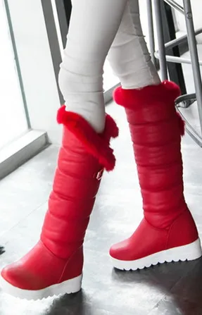 ENMAYLA зимние ботинки с кроличьем мехом и с круглым носком женские сапоги до колена обувь на платформе черного красного и белого цвета размеры 34–42 женские утепленные меховые боты - Цвет: Красный