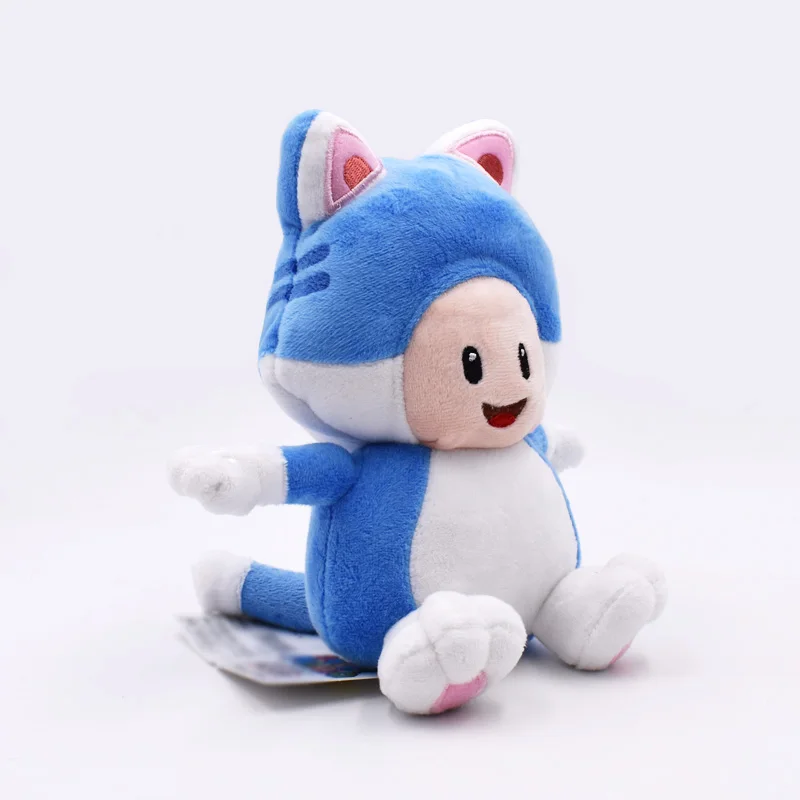

New 2017 Brand Super Mario Bros 3D World Cartoon Cat Blue Mushroom Toad 18cm Game Stuffed Animal Plush Toys Free Shipping