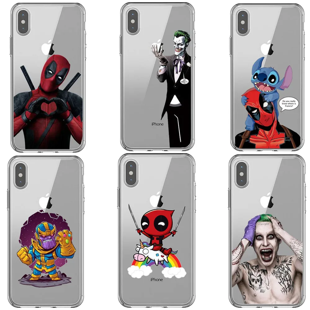 

Marvel Deadpool Sup Hero Joker Avengers Infinity War Thanos Clear Soft Case For iPhone X 5 5S SE 6 6SPlus 7 8 Plus XS XS Max XR