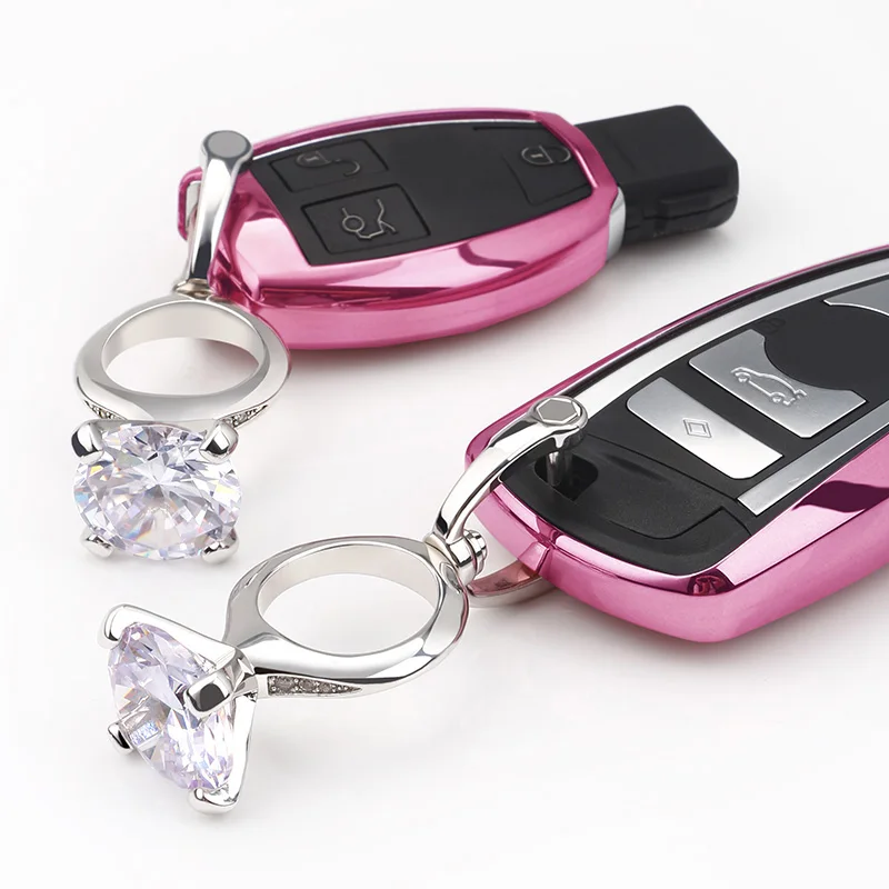 

LUNASBORE Love Crystal Super Big Diamond Ring Car Keychain Key Chain bling Key Ring Key Holder For BMW HONDA VW FORD Kia OPEL