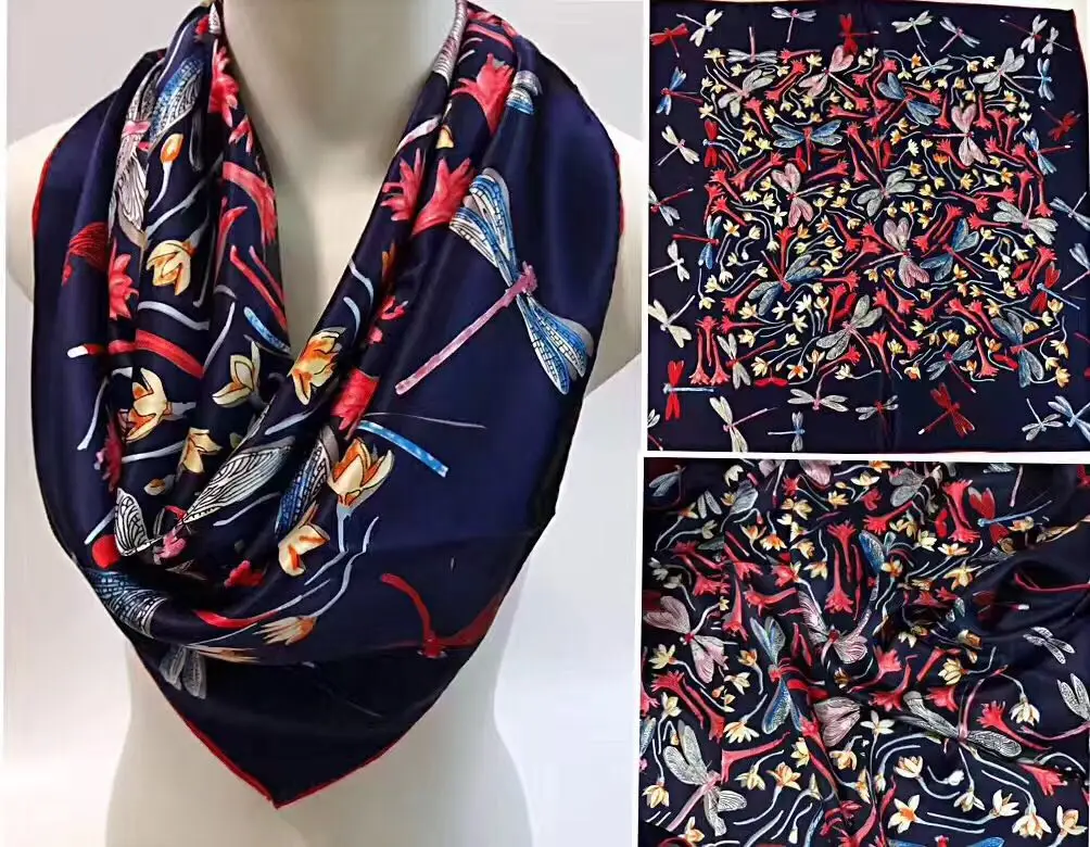 

90*90cm Silk Scarf 100% Silk Twill Scarf Pure Hand Crimping Bandana