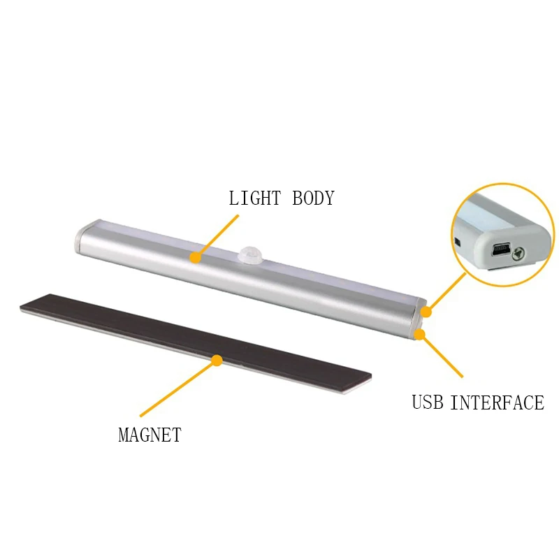 Эффективный движения PIR Светодиодный Ночник для ящика шкафа, 10-светодиодный датчик движения, питание через USB кабель