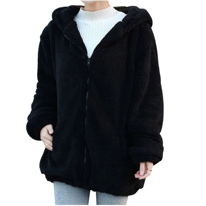 Женские шубы из искусственного меха, зимнее теплое шерстяное пальто с отложным воротником и длинными рукавами, женская верхняя одежда