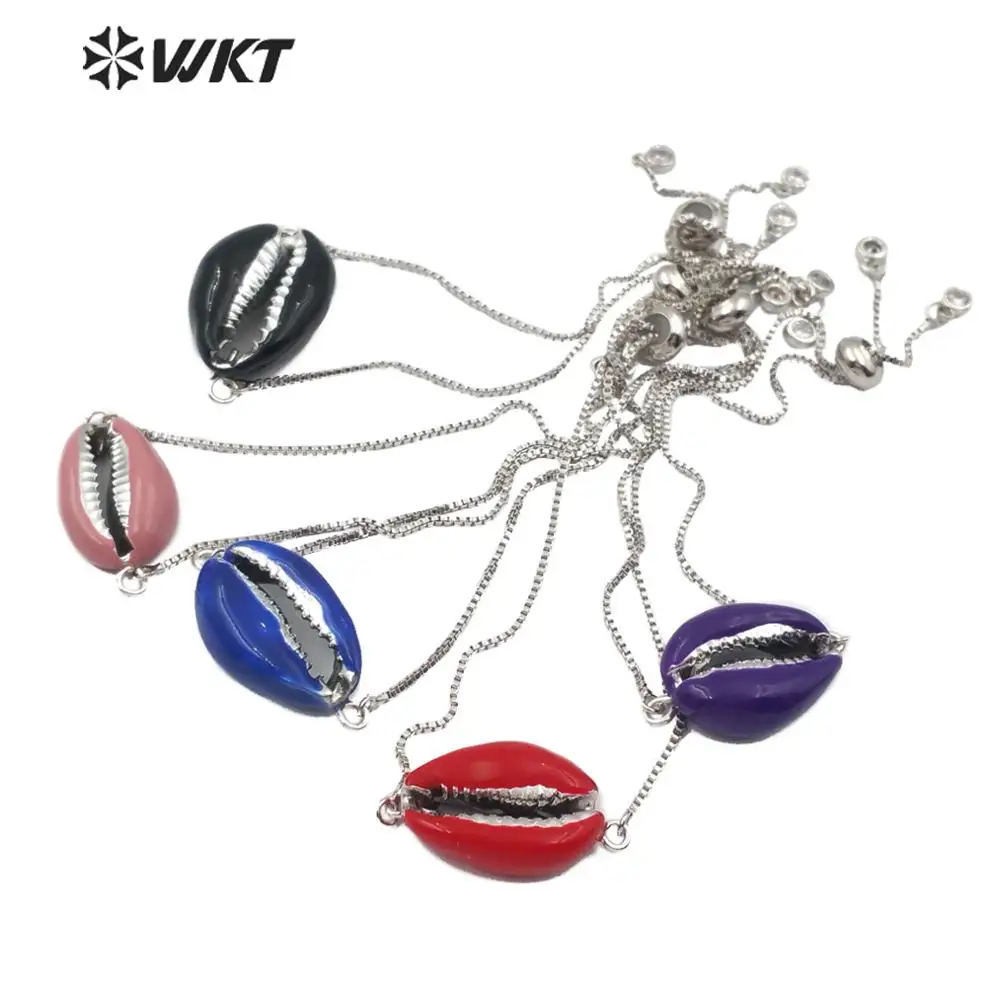

WT-B466 WKT Multi Color Cowrie Shell Bracelet Resin Oil With Silver Electroplated Shell Bracelet Women Vintage Bracelets Jewelry