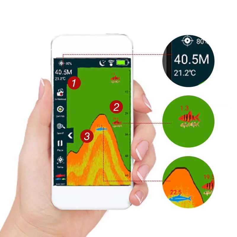 

Super sell-Erchang F3W Portable Fish Detector Fishing Echo Sounder 48M/160Ft Sonar Sensor Depth Fish Finder Fishing Alarm Ios
