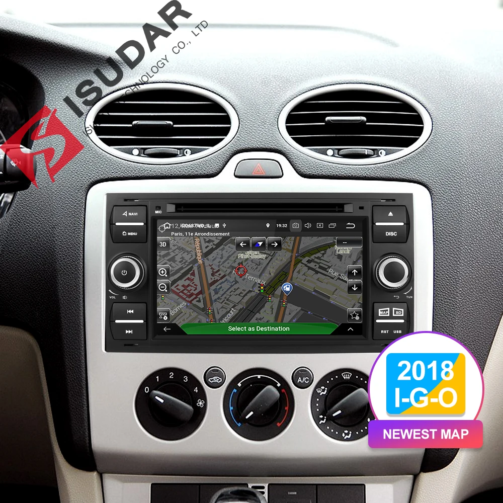 Cena Isudar samochodowy odtwarzacz multimedialny Android 9 GPS Autoradio 2 Din 7 Cal dla forda Mondeo Focus Transit C MAX S MAX Fiesta 2GB RAM DVD
