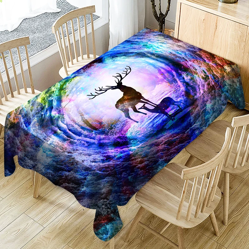 

3D Waterproof Tablecloth Rainbow Elk Tree Hole Pattern Polyester Dustproof Table Cloth Christmas Dinner Decoration Table Cover