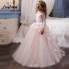 Бабочка розовые платья для девочек с цветочным узором красивые Нарядные платья для маленьких Праздничное платье для девочки платье для дня рождения платье для первого причастия дешевые