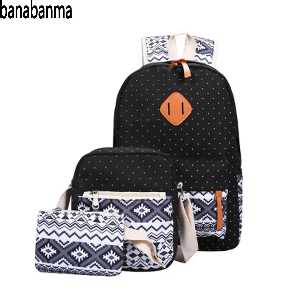 

Banabanma 3PCS Set Women Canvas Backpack Tribal Aztec School Travel Shoulder Bag Ruchsack Daypack for Girls Backpack Women ZK40