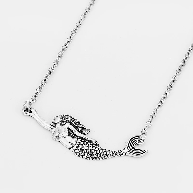 Модное серебряное ожерелье с подвеской в виде капли русалки из сплава для женщин