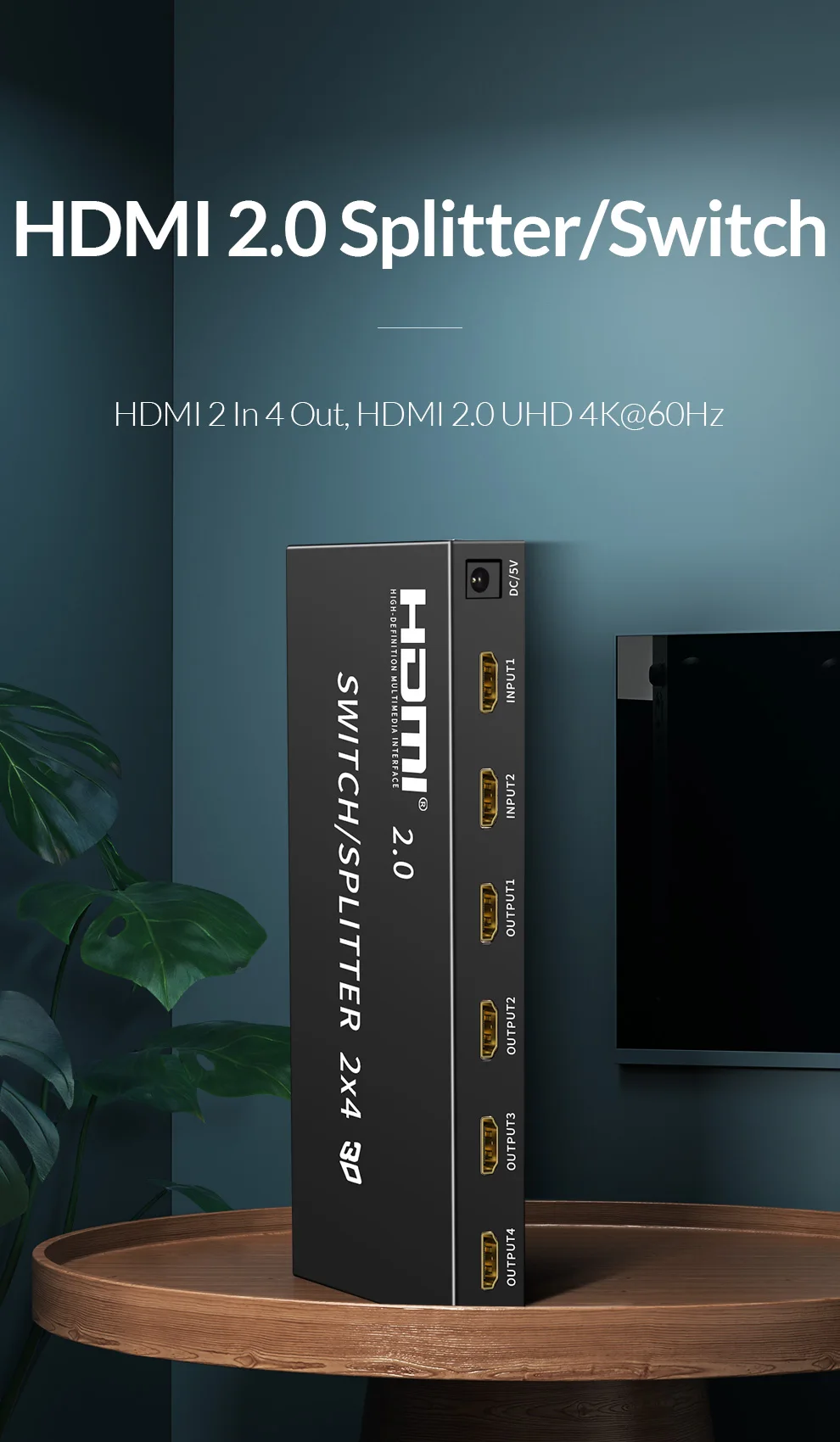 Unnlink HDMI 2,0 2 в 2/4 выход HDCP2.2 4 k@ 60Hz HDR HDMI переключатель сплиттер 2x2/4 оптический 3,5 мм аудио для ТВ проектора PS4 xbox