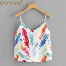 Модный женский топ с принтом перьев, летний топ без рукавов, 80716