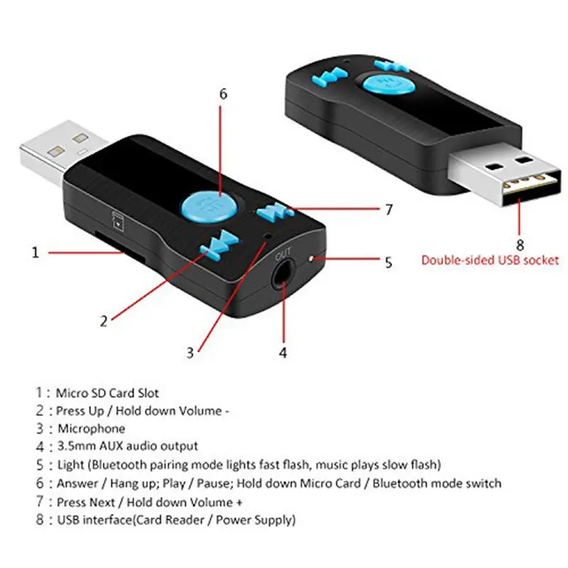 Новый автомобильный комплект громкой связи с USB Bluetooth Aux разъем 3 5 мм адаптер для