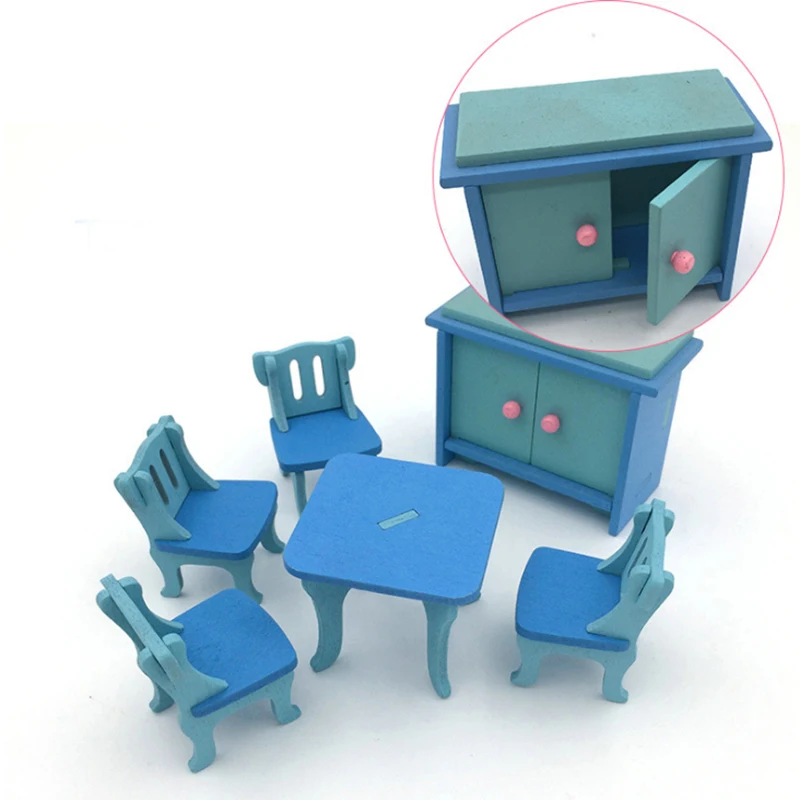 1 set/6pcs Baby Wooden Dollhouse Furniture Dolls House Miniature Child Play Toys Gifts