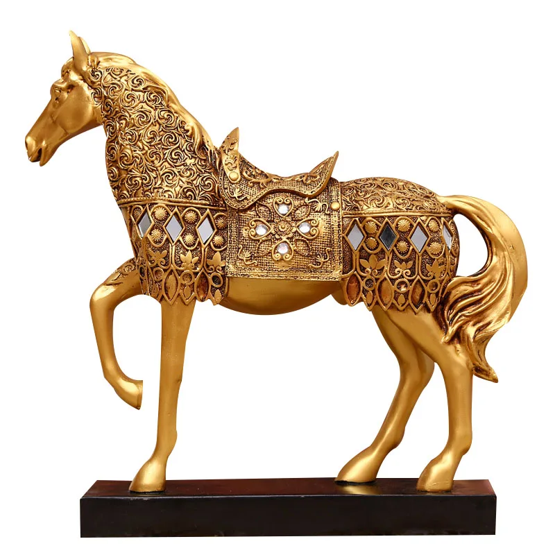 European Resin Gold Horses Figurines Ornaments Desktop Crafts Home