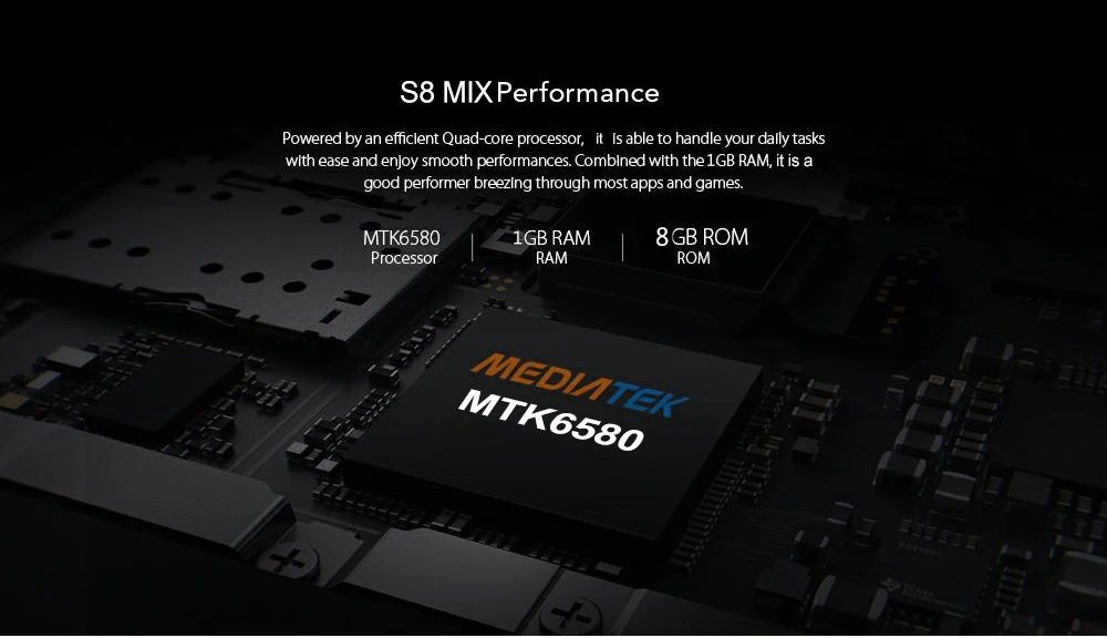 Attlia S8 MIX 6," дюймовый 16:9 полный экран 1 Гб+ 8 Гб Android 6,0 MTK6580 четырехъядерный 2400 мАч 8.0MP WCDMA двухкарточный смартфон