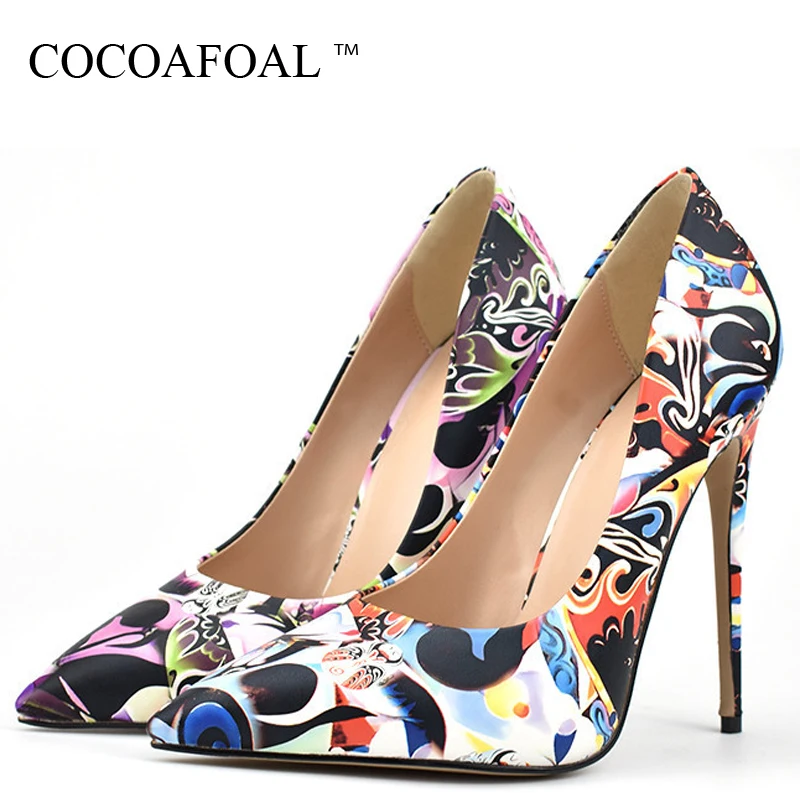 

COCOAFOAL Sexy Woman Heel Shoes Wedding High Heels Shoes Women's Plus Size Pointed Toe Pumps Party Stiletto Graffiti Purple Blue