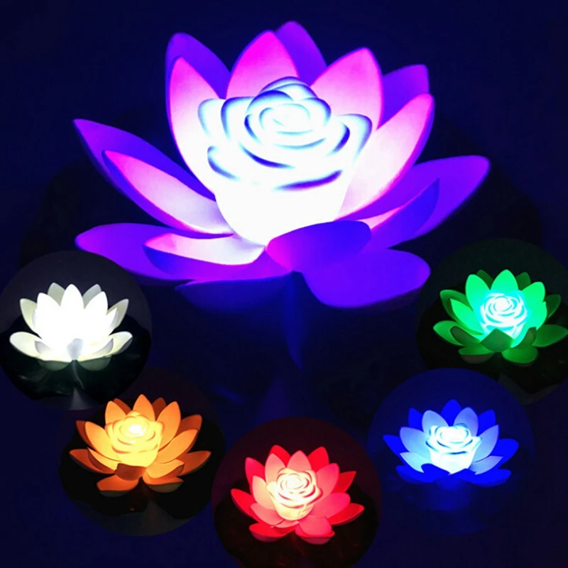 18-28cm Artifical Floating Lotus Solar Powered Night Light LED Energy Saving Lotus Lamp For Garden Pool Pond Fountain Decoration