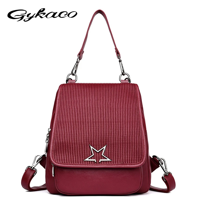 

Gykaeo Women's Bag Soft Leather Street Leisure Backpacks for Teenage Girls Youth Travel Multifunction Schoolbag Mochila Feminina