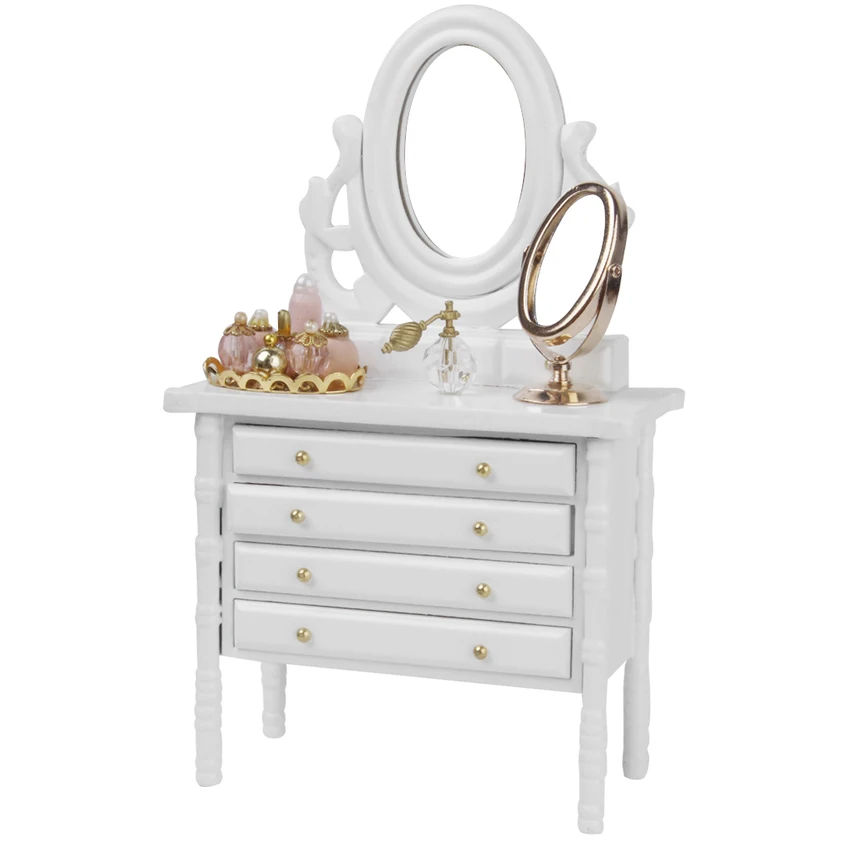 

oMoToys Wooden Miniature White Wooden Dressing Table for Dollhouse Decoration