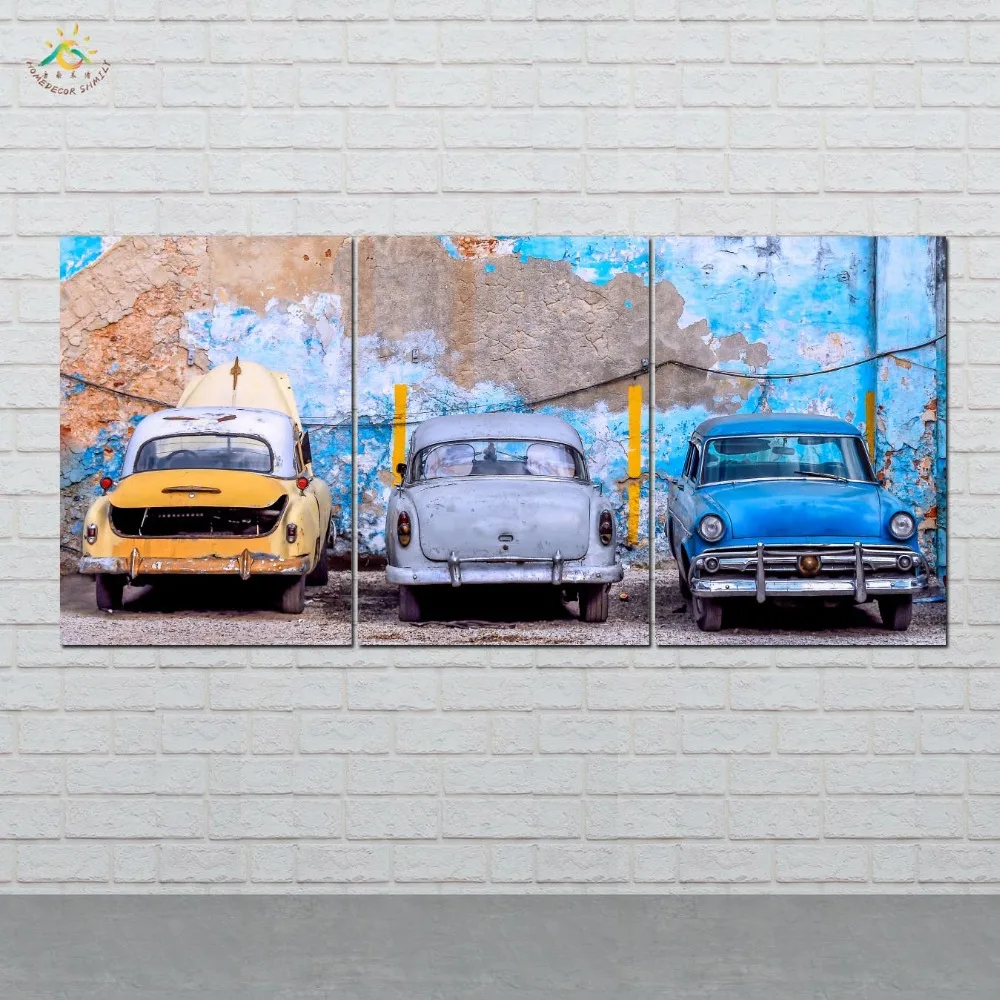 

Wall Art HD Prints Canvas Art Painting Modular Picture And Poster Three Vintage Cars Canvas Painting Decoration Home 3 PIECES
