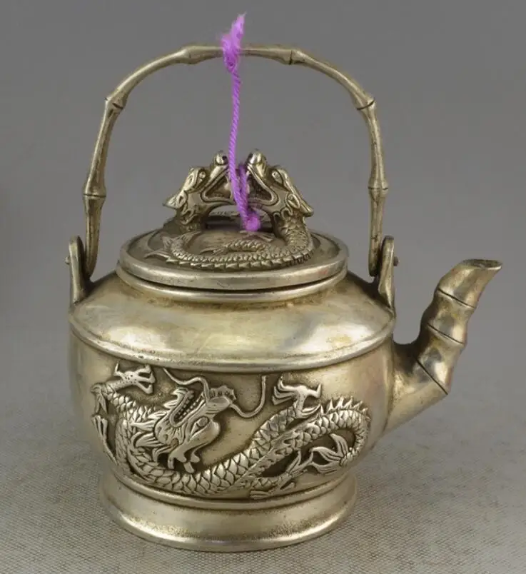 Chinese white copper silver-plated dragon statue teapot Chinese white copper silver-plated dragon statue teapot