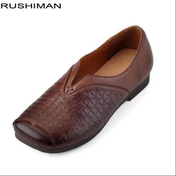

2019 spring new retro ethnic style hand-woven square head Genuine Leather flat shoes vintage Soft comfortable Casual Women shoes