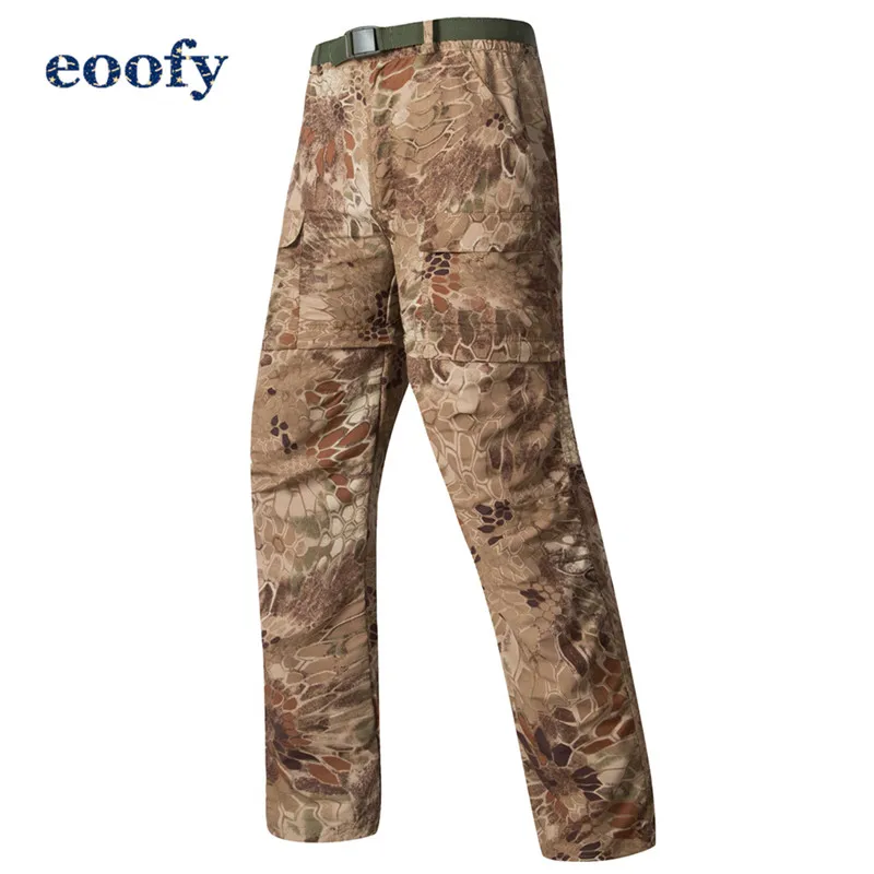 Мужские камуфляжные съемные армейские брюки, мужские съемные военные брюки до колена, дышащие эластичные камуфляжные армейские брюки - Цвет: Khaki Snake