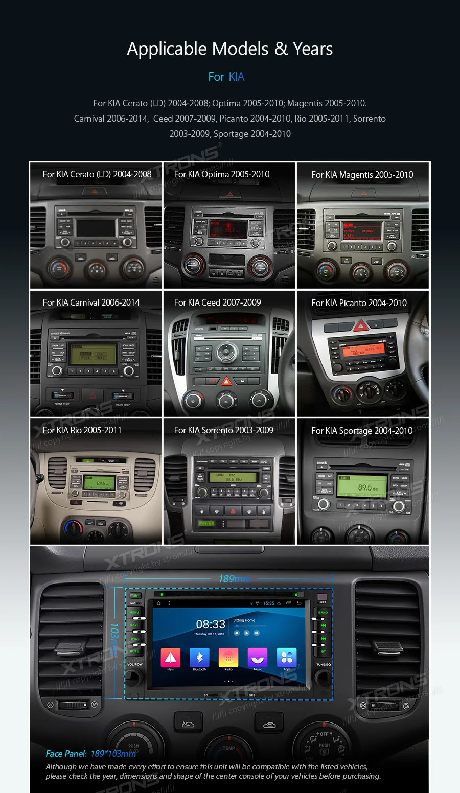 Excellent XTRONS 6.2" Android 8.1 Car DVD Player GPS for KIA Sportage Sorrento Rio Picanto Ceed Carnival Magentis Optima Cerato 2