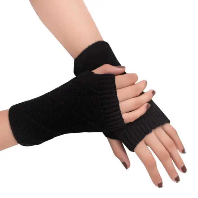 Women Fingerless Gloves without fingers Girl Knitted Arm Fingerless
