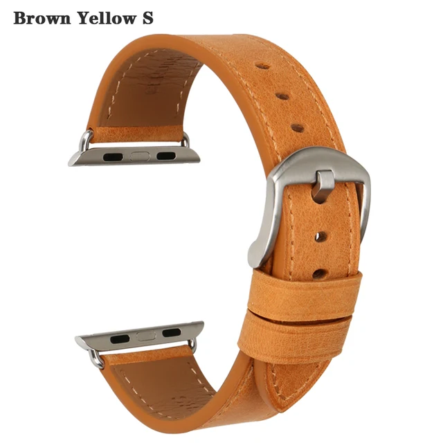 High Quality Leather Strap For Apple Watch Band 45mm 41mm 42mm 38mm 44mm 40mm Series 7 6 SE 5 4 3 iWatch Watchband Brown Yellow S