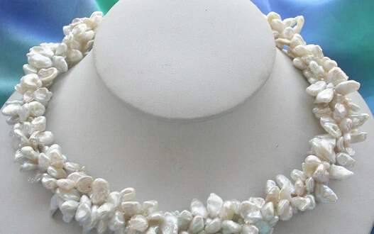 

FREE SHIPPING>>>@@ > N2989 NATURAL 3ROW 7MM WHITE BAROQUE KESHI REBORN PEARL NECKLACE