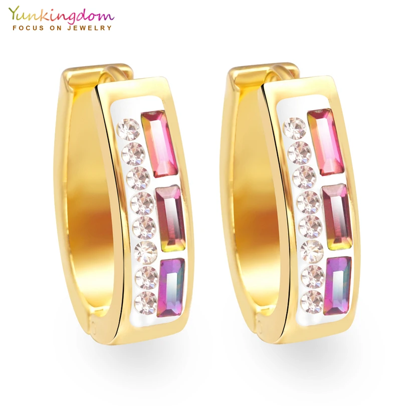 

Yunkingdom shiny colorful crystal hoop earrings for women ladies fashion jewelry wholesale UE0073