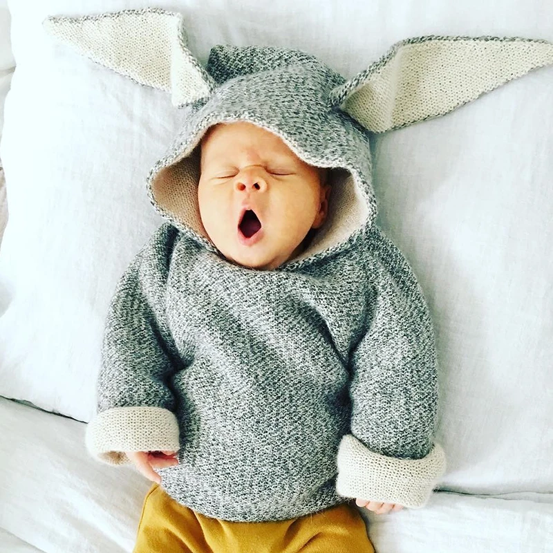 TinyPeople/Новый Зимний вязаный свитер с заячьими ушками для малышей Милая хлопковая